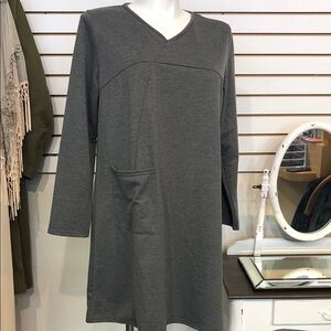 Zanzea Gray V-Neck Long Sleeve Tunic Dress